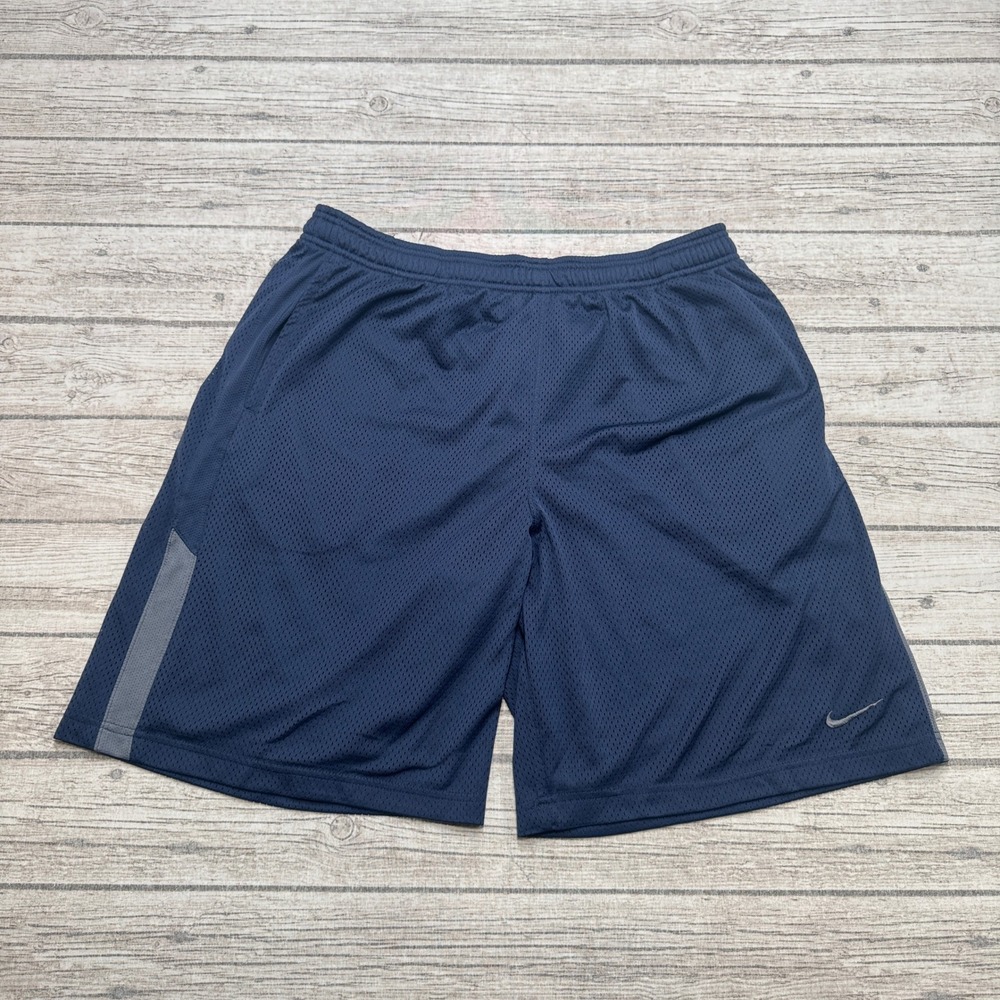 Y2K Nike Basketball Shorts Men's XL Navy Blue Mesh Dri-FIT Athletic Gym Training
